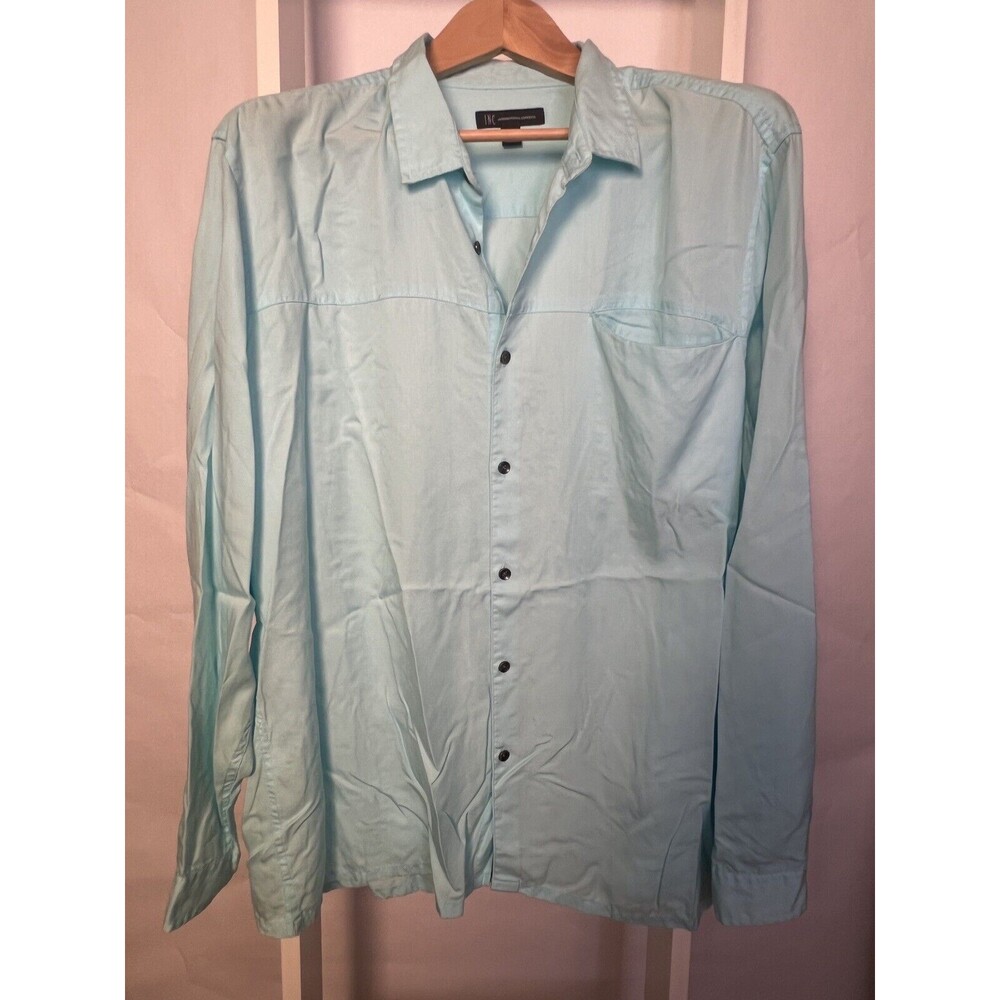 INC Macy's Shirt Mens XXL Green Blue Button-Up Long Sleeve Collared
